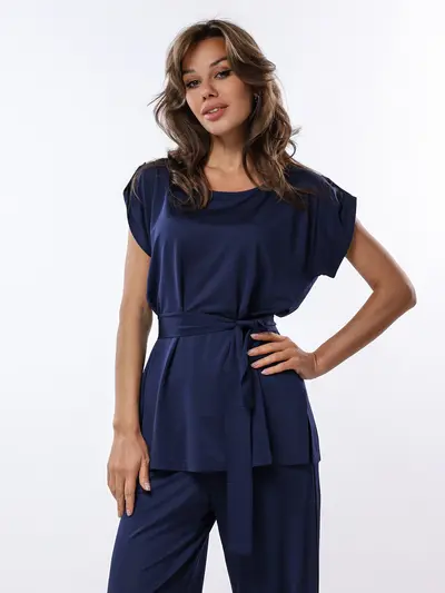 Футболка темно-синего цвета из смесовой вискозы